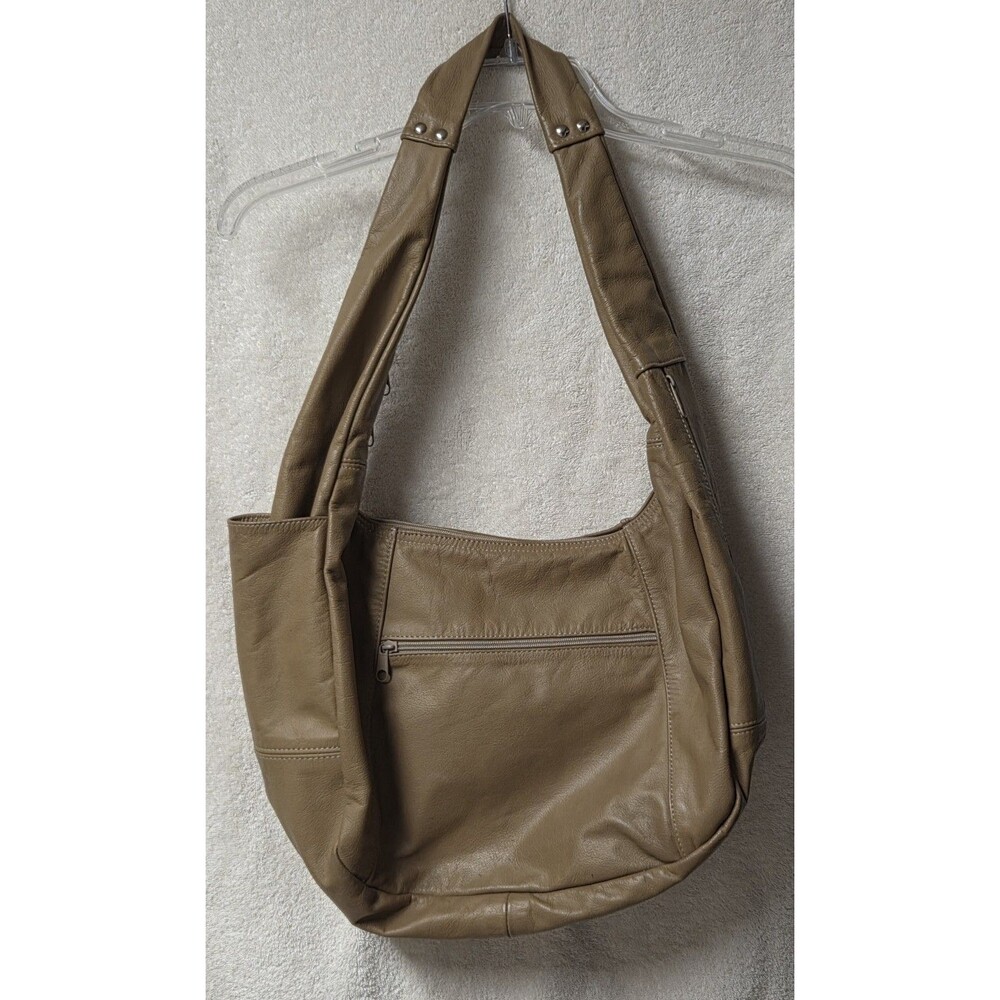 VTG 90s/00s Unbranded Mexico Tan Leather Slouchy Hobo Shoulder Bag Multi Pocket